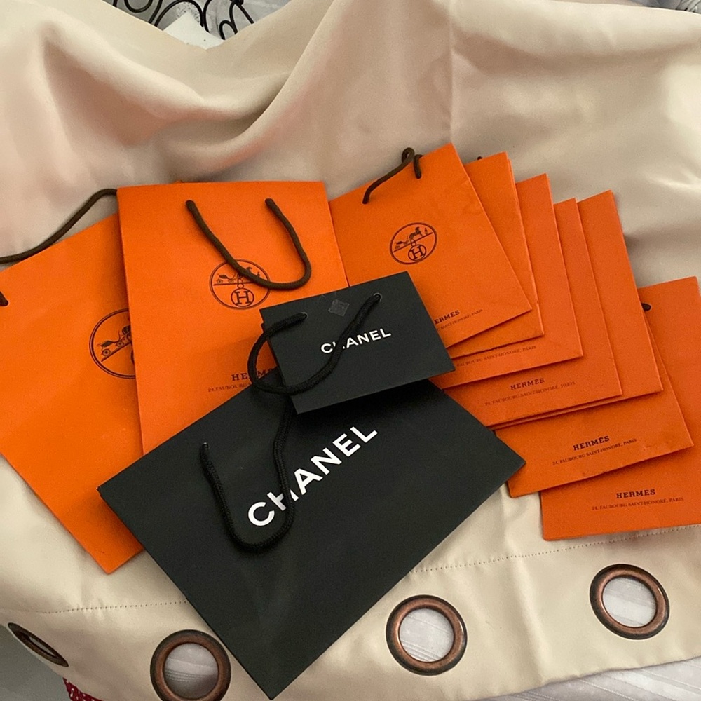 Lot of 11 Hermes and Chanel paper bags